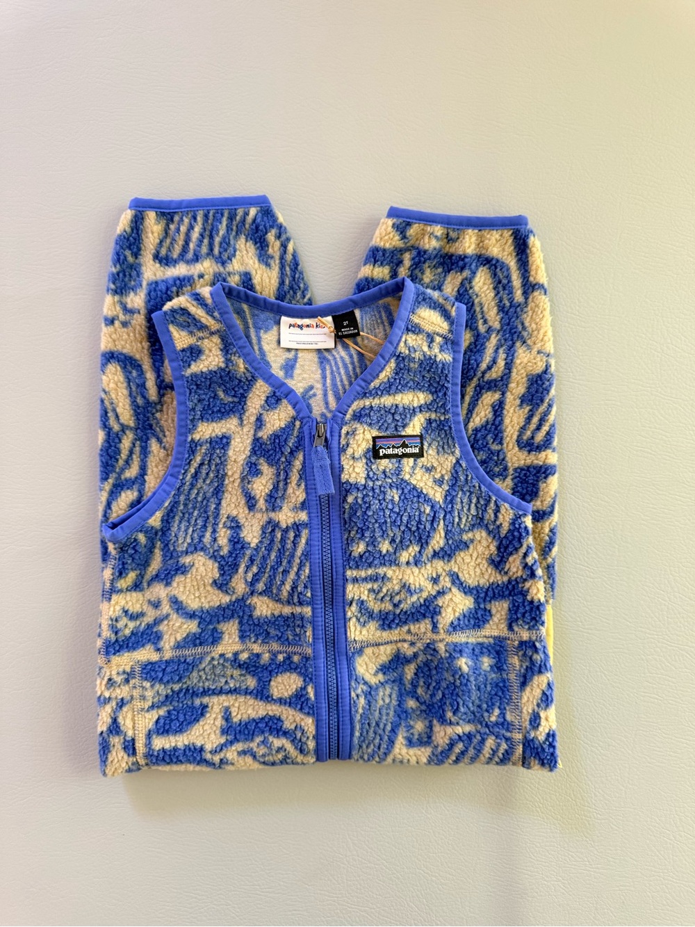 Patagonia Baby Shearling Overalls Let’s Chat Eddy Blue 2T - New
